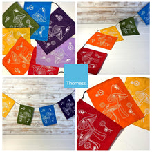 Load image into Gallery viewer, Screen Printed 100% Cotton Mushroom print multi coloured bunting | 7 flags | 190cm long | Garland for Garden Wedding Birthday Indoor Outdoor Party Decoration Festival | | Fun-Gi Bunting | Fair Trade