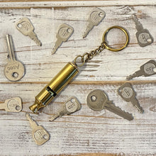 Load image into Gallery viewer, LOUD BRASS WHISTLE on keyring | emergency survival whistle | One piece | Outdoor survival whistle | supplied on Key-Chain or Hang Around Your Neck and Carry it Anywhere