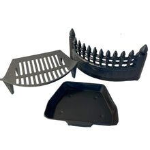Load image into Gallery viewer, Premium 16" Cast Iron FIREPLACE GRATE SET – Complete Set with Castle Front, Ash Pan & Log Tongs for Classic Fireplaces