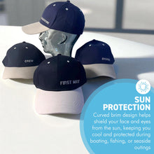 Load image into Gallery viewer, Set of 4 Adjustable Navy-Blue Baseball Caps, Commodore, Engineer, First Mate and Crew, Nautical Boating Hats for Sailing, Yachting & Team Uniform