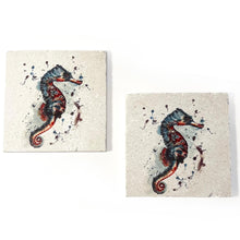 Load image into Gallery viewer, Pair of Seahorse Stone Coasters โ 10cm x 10cm, Marine Wildlife Art, Perfect Gift for Nature Lovers