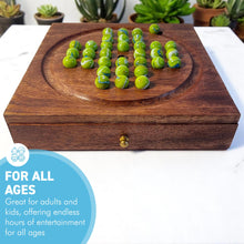 Load image into Gallery viewer, Wooden Solitaire with Drawer for Leprechaun Marbles | Travel Games | Strategic & Traditional Games | Perfect for Adults & Family Fun
