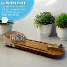 Load image into Gallery viewer, 30cm Wooden Desktop Bowling Game: 10 Pins & Metal Ball - Perfect for Strategy, Party and Family Fun