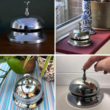 Load image into Gallery viewer, Silver Reception Desk Bell with silver base – Service Bell 12cm x 10cm for hotels & restaurants