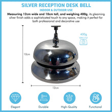 Load image into Gallery viewer, Silver Reception Desk Bell with silver base – Service Bell 12cm x 10cm for hotels & restaurants
