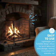 Load image into Gallery viewer, 𝗖𝗔𝗦𝗧 𝗜𝗥𝗢𝗡 𝟯-𝗣𝗔𝗡𝗘𝗟 𝗙𝗢𝗟𝗗𝗜𝗡𝗚 𝗠𝗘𝗦𝗛 𝗙𝗜𝗥𝗘 𝗚𝗨𝗔𝗥𝗗 𝟵𝟲𝘅𝟲𝟬.𝟱𝗰𝗺 | Durable | Rust-Resistant | Fireplace Screen for Open Fire | Fire Safety | Hearth Protection