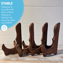 Load image into Gallery viewer, Set of Four 15cm, 6 Inch, Folding Wooden Plate Stands - Salver, Photo Plate, Display Stand, Wooden Bracket, Picture Frame Holder