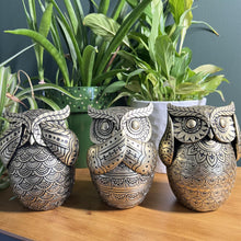 Load image into Gallery viewer, Set of three 13 cm (H) Golden Owl Figurines – Hear No Evil, See No Evil, Speak No Evil - Polystone Collectible Ornaments for Home Decor