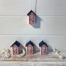 Load image into Gallery viewer, 4 x Red and white beach hut light pull | Nautical Theme Wooden Beach Hut Cord Pull Light Pulls