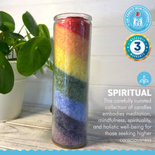 Load image into Gallery viewer, SCENTED RAINBOW CHAKRA CANDLE | Perfect for Relaxation, Yoga, Meditation &amp; Aromatherapy | Meditation - Mindfulness - Spiritual - Holistic | Honey suckle and Cedar scented | 21cm tall with 100 hour burn time
