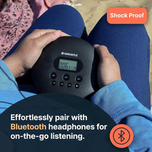 Load image into Gallery viewer, Oakcastle Blue CD100 RECHARGEABLE BLUETOOTH CD PLAYER | 12hr Portable Playtime | In Car Compatible Personal CD Player | Headphones Included, AUX Output, Anti-Skip Protection, Custom EQ, CD Walkman