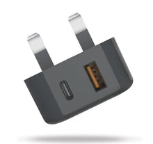 Load image into Gallery viewer, Veho Dual Port 20W 𝗨𝗦𝗕 𝗖𝗛𝗔𝗥𝗚𝗘𝗥, 𝗙𝗔𝗦𝗧 𝗖𝗛𝗔𝗥𝗚𝗘, 𝗨𝗞 𝗣𝗟𝗨𝗚 USB-C + USB