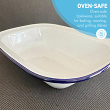 Load image into Gallery viewer, Traditional White Enamel Pie Dish Oblong Baking Tin for Pudding, Steak, and More (32cm x W24 x D8 cm) Oven-Safe Bakeware
