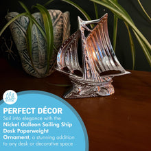 Load image into Gallery viewer, Nickel Galleon Ship Paperweight Ornament, Silver Nautical Decor for Desk, Elegant Home and Office Accessory