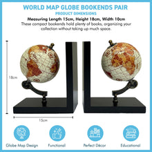 Load image into Gallery viewer, Classic World Map Globe Bookends - Elegant Home & Office Desk Accessory, Stylish Decoration