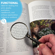 Load image into Gallery viewer, Vintage Silver Handheld Magnifier with geometric patterned handle, perfect for reading, crafting and precision work