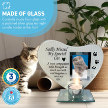 Load image into Gallery viewer, Sadly Missed MY SPECIAL CAT GLASS MEMORIAL CANDLE HOLDER AND PHOTO FRAME | thinking of you gifts | memorial photo frame  | in loving memory | memory plaque
