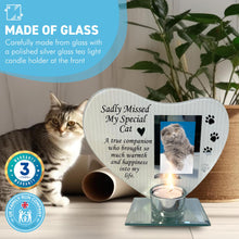 Load image into Gallery viewer, Sadly Missed MY SPECIAL CAT GLASS MEMORIAL CANDLE HOLDER AND PHOTO FRAME | thinking of you gifts | memorial photo frame | in loving memory | memory plaque