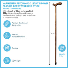 Load image into Gallery viewer, Varnished Beechwood Light Brown Classic Derby Walking Stick