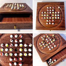 Load image into Gallery viewer, Wooden Solitaire with Drawer for Old glory Marbles | Travel Games | Strategic & Traditional Games | Perfect for Adults & Family Fun