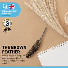 Load image into Gallery viewer, STRIPED, BROWN FEATHERED BALL POINT PEN | Feather Pen | Special Pen | Wizards Pen | Guest Book Pen | Wedding Pen