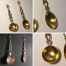 Load image into Gallery viewer, Set of 2 brass Love Spoons, wedding tokens, rustic decor, housewarming gift