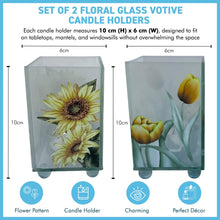 Load image into Gallery viewer, Set of 2 Floral Glass Votive Candle Holders,  Sunflower & Yellow Tulip