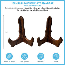 Load image into Gallery viewer, Set of Four 15cm, 6 Inch, Folding Wooden Plate Stands - Salver, Photo Plate, Display Stand, Wooden Bracket, Picture Frame Holder