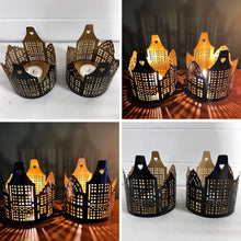 Load image into Gallery viewer, Set of two Tea light Holders Black and Gold