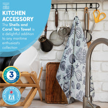 Load image into Gallery viewer, SHELLS AND CORAL TEA TOWEL | 100% COTTON TEA TOWEL | Kitchen hand towel | Nautical gift | Beach themed gift | Perfect gift for beach lovers | 70 cm x 50 cm