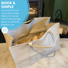 Load image into Gallery viewer, 𝗟𝗔𝗥𝗚𝗘 𝗛𝗘𝗦𝗦𝗜𝗔𝗡 𝗙𝗜𝗥𝗘𝗪𝗢𝗢𝗗 𝗖𝗔𝗥𝗥𝗜𝗘𝗥 𝗕𝗔𝗚 𝟲𝟯𝘅𝟮𝟵𝘅𝟰𝟬𝗰𝗺 | Log Holder Tote Bag with 2 Handles | Fireplace Wood Storage | Fireside Accessories