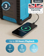 Load image into Gallery viewer, Portable Work Radio DAB | Rechargeable, Internal 10,000mAh USB Power Bank | 5.0 Bluetooth, FM, 30 Presets, Powerful Speaker, Bass Booster | IPX54 Dust and Water Proof dab radio | Majority Landbeach