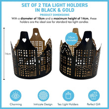 Load image into Gallery viewer, Set of two Tea light Holders Black and Gold