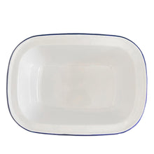 Load image into Gallery viewer, Traditional White Enamel Pie Dish Oblong Baking Tin for Pudding, Steak, and More (32cm x W24 x D8 cm) Oven-Safe Bakeware
