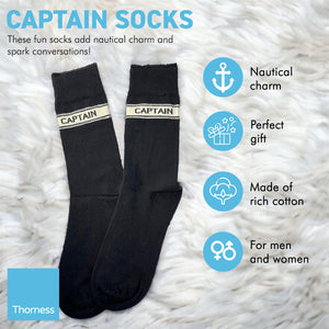 CAPTAIN PAIR OF SOCKS | Sailing Gift | Gifts for boat owners | Nautical socks | Cotton rich | Adult Size UK 6-12 EU 39-46
