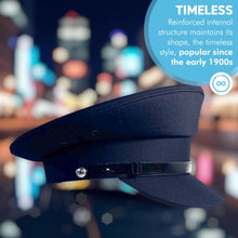 Load image into Gallery viewer, Size 58cm | Medium Navy Blue Chauffeur Style Peaked Cap | Traditional style ideal for weddings, school proms and special events| Driving Cap | UK size 7 1/8  | US size 7 1/4