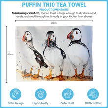 Load image into Gallery viewer, Puffin Trio Tea Towel