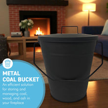 Load image into Gallery viewer, 𝗠𝗔𝗧𝗧 𝗕𝗟𝗔𝗖𝗞 𝟭𝟮" 𝗔𝗦𝗛 𝗕𝗨𝗖𝗞𝗘𝗧 𝗪𝗜𝗧𝗛 𝗟𝗜𝗗 | 𝗛𝟯𝟲𝗖𝗠 𝗫 𝗗𝗜𝗔. 𝟮𝟴𝗖𝗠 | Coal & Ash Storage Bucket with Handle | Heat-Resistant Metal Fireside Accessory for Fireplace | Log Burner | Stove or Fire Pit | Ash Collection