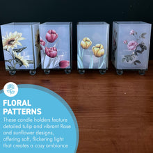 Load image into Gallery viewer, Set of 4 Floral Glass Votive Candle Holders, Decorative Accent for Warm Ambiance, Ideal for Home Decor, Gifts & Special Occasions