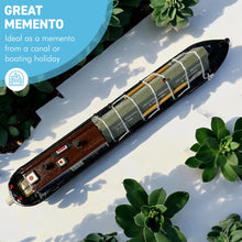 Load image into Gallery viewer, Detailed 20cm Wooden Model Canal Narrowboat Barge 'Ferret' | Fully Assembled, OO Gauge | Ideal Canal Boat & Narrowboat Gift