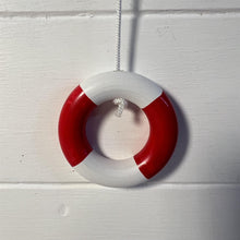 Load image into Gallery viewer, Red and white life ring light Pulls | Lifebuoy light pull | Nautical Theme Wooden Cord Pull Light Pulls