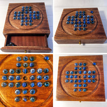 Load image into Gallery viewer, Wooden Solitaire with Drawer for Traditonal Blue Marbles | Travel Games | Strategic & Traditional Games | Perfect for Adults & Family Fun