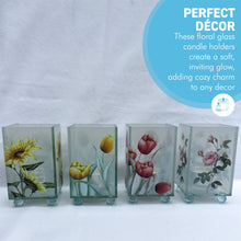 Load image into Gallery viewer, Set of 4 Floral Glass Votive Candle Holders, Decorative Accent for Warm Ambiance, Ideal for Home Decor, Gifts & Special Occasions