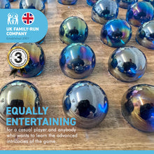 Load image into Gallery viewer, 30cm Diameter MANGO WOOD SOLITAIRE BOARD GAME with Lustered Blue Glass Marbles | |classic wooden solitaire game | strategy board game | family board game | games for one | board games