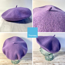 Load image into Gallery viewer, Purple French Beret Hat | Classic wool hat | One size | French cap |  Fancy dress theme hat | Vintage French Beret solid colour | Unisex style ideal for men and women
