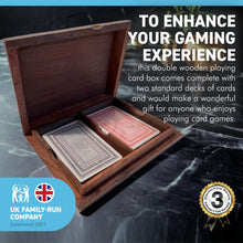Load image into Gallery viewer, WOODEN PLAYING CARD BOX COMES WITH TWO PACKS OF CARDS | Playing Card Box | Decorative Inlaid Card Box | Ace of Spades | Poker | Bridge