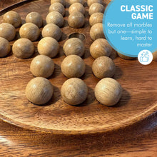 Load image into Gallery viewer, Handmade 𝗪𝗢𝗢𝗗𝗘𝗡 𝗦𝗢𝗟𝗜𝗧𝗔𝗜𝗥𝗘 𝗚𝗔𝗠𝗘 Board with Solid Wooden Marbles 22cm – Classic Strategy Board Game, Family Game, Unique Home Decor