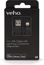 Load image into Gallery viewer, Fast Reliable Apple USB Charging Cable by Veho 1m Black