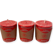 Load image into Gallery viewer, Set of 3 Root (Red) - Chakra Candles  | Standing at about 4.5 centimetres tall (1.75 inches), emanates an aura of rustic charm, invoking the essence of the earth itself.