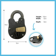 Load image into Gallery viewer, HEAVYWEIGHT CAST ANTIQUE STYLE IRON METAL PADLOCK | Love Padlock | Industrial Style Padlock | Key Padlock | Shed padlock | Gate Padlock | 9cm x 6cm | 2 Keys | Pirates Treasure Chest Padlock